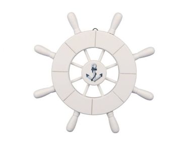 White Decorative Ship Wheel With Anchor 9""