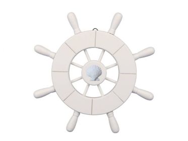 White Decorative Ship Wheel With Seashell 9""