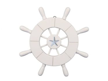 White Decorative Ship Wheel With Starfish 9""
