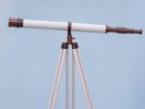 Floor Standing Antique Copper With White Leather Galileo Telescope 65""
