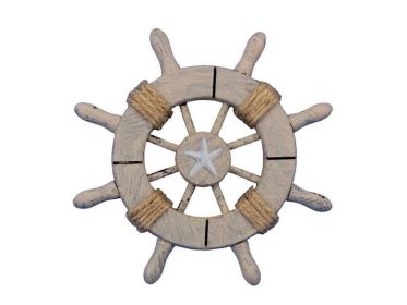 Rustic Decorative Ship Wheel With Starfish 6""