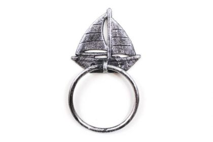Rustic Silver Cast Iron Sailboat Towel Holder 8""
