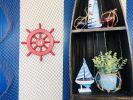 Red Decorative Ship Wheel With Sailboat 12""