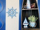 Rustic All Light Blue Decorative Ship Wheel With Anchor 12""