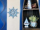 Rustic All Light Blue Decorative Ship Wheel With Sailboat 12""