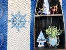 Rustic All Light Blue Decorative Ship Wheel With Seagull 12""