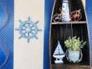 Rustic All Light Blue Decorative Ship Wheel With Starfish 12""