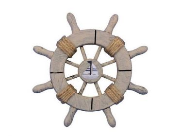 Rustic Decorative Ship Wheel With Sailboat 6"