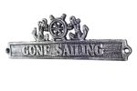 Antique Silver Cast Iron Gone Sailing Sign with Ship Wheel and Anchors 9""