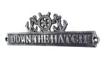 Antique Silver Cast Iron Down the Hatch Sign with Ship Wheel and Anchors 9""