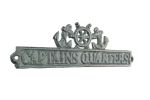 Antique Bronze Cast Iron Captains Quarters Sign with Ship Wheel and Anchors 9"