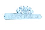 Dark Blue Whitewashed Cast Iron Crews Quarters Sign with Ship Wheel and Anchors 9"