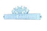 Dark Blue Whitewashed Cast Iron Crews Quarters Sign with Ship Wheel and Anchors 9"