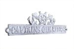Whitewashed Cast Iron Captains Quarters Sign with Ship Wheel and Anchors 9"
