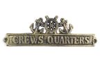 Antique Gold Cast Iron Crews Quarters Sign with Ship Wheel and Anchors 9"