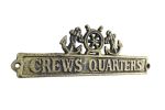 Antique Gold Cast Iron Crews Quarters Sign with Ship Wheel and Anchors 9"