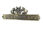 Antique Gold Cast Iron Crews Quarters Sign with Ship Wheel and Anchors 9"
