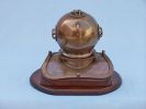 Antique Brass Decorative Divers Helmet Clock on Rosewood Base 12""