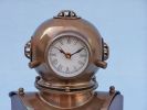 Antique Brass Decorative Divers Helmet Clock on Rosewood Base 12""