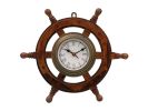 Deluxe Class Wood and Antique Brass Ship Steering Wheel Clock 12""