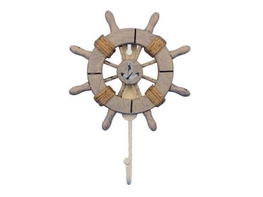 Rustic Decorative Ship Wheel With Anchor and Hook 8"