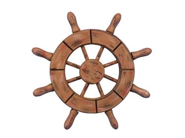 Rustic Wood Finish Decorative Ship Wheel 6""