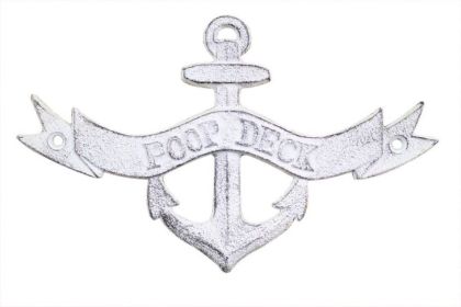 Whitewashed Cast Iron Poop Deck Anchor Sign 8"