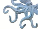 Rustic Dark Blue Whitewashed Cast Iron Octopus Hook 11""