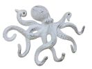 Rustic Whitewashed Cast Iron Octopus Hook 11"