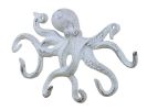 Rustic Whitewashed Cast Iron Octopus Hook 11"