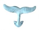 Rustic Dark Blue Whitewashed Cast Iron Decorative Whale Tail Hook 5""
