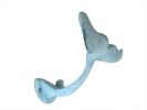 Rustic Dark Blue Whitewashed Cast Iron Decorative Whale Tail Hook 5""