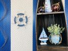 Rustic Dark Blue and White Decorative Ship Wheel 12""