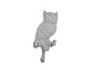 Whitewashed Cast Iron Owl Sitting on a Tree Branch Decorative Metal Wall Hook 6.5""