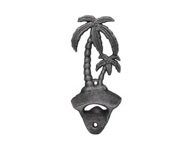 Rustic Silver Cast Iron Wall Mounted Palmtree Bottle Opener 6"