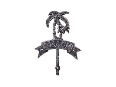 Rustic Silver Cast Iron Palm Tree Beach Hook 8""