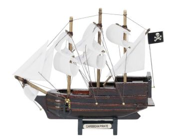 Wooden Caribbean Pirate White Sails Model Pirate Ship 7""