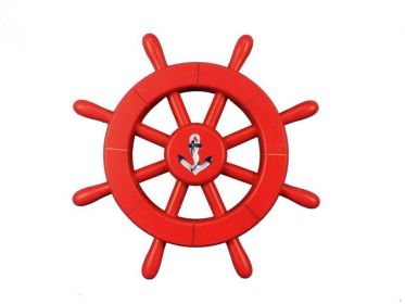 Red Decorative Ship Wheel With Anchor 12""