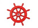 Red Decorative Ship Wheel With Sailboat 12""
