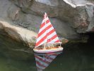 Wooden It Floats 12"" - Rustic Red Striped Floating Sailboat Model