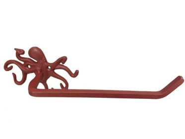 Rustic Red Cast Iron Octopus Toilet Paper Holder 11"