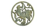 Antique Seaworn Bronze Cast Iron Rooster Trivet 8""