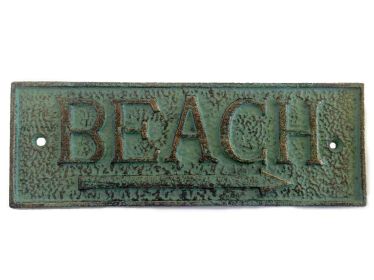 Antique Seaworn Bronze Cast Iron Beach Sign 9""