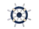 Rustic Dark Blue and White Decorative Ship Wheel 12""