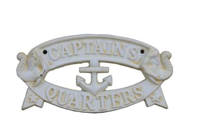 Antique White Cast Iron Captains Quarters Sign 8"