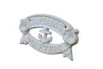 Antique White Cast Iron Captains Quarters Sign 8"