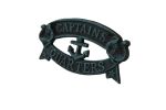 Seaworn Blue Cast Iron Captains Quarters Sign 8""