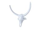 Whitewashed Cast Iron Bull Head Skull Decorative Metal Wall Hooks 6""