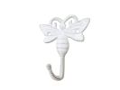 Whitewashed Cast Iron Bee Decorative Metal Wall Hook 5""