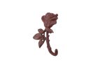 Rustic Red Whitewashed Cast Iron Long Stem Rose Decorative Metal Wall Hook 5.5""